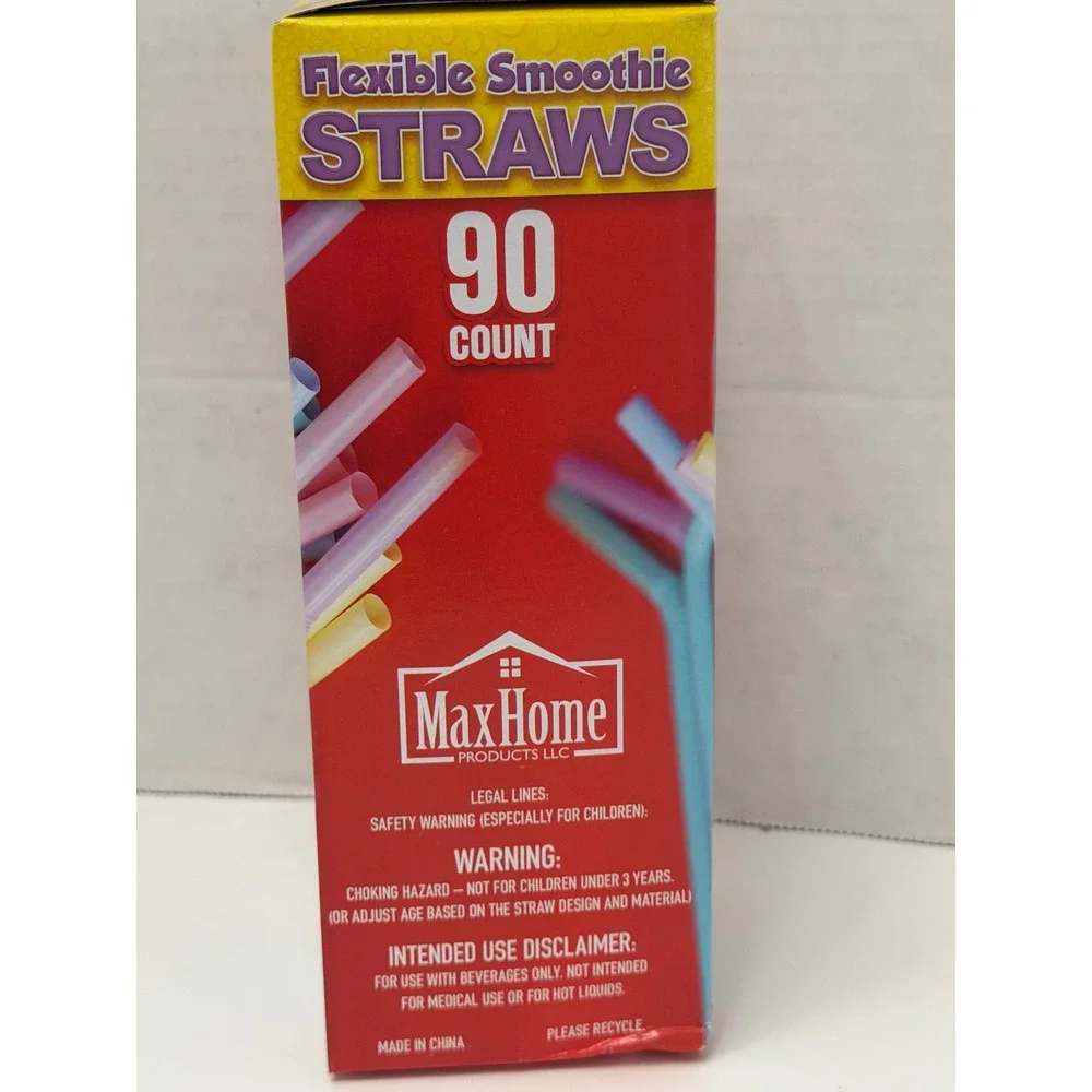 Flexible Smoothie Straws 90 Count Assorted Colors Milkshake Straws